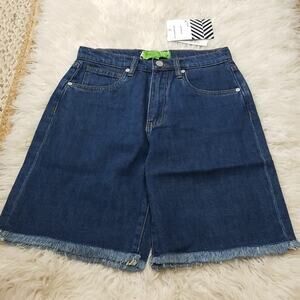 NWT Free People + Sandrine Rose Blue High Waist Cut Off Bermuda Shorts Size 27